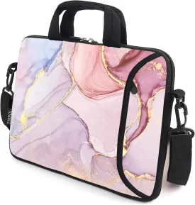 13.3" laptop bag adjustable shoulder strap with handle accessory pocket fits 11.6" 12" 12.1" 13" 13.3" Laptops/notebook/ebooks/chromebook/iPad(Pink Marble)