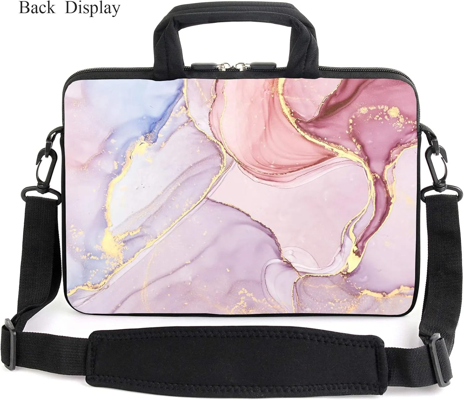 13.3" laptop bag adjustable shoulder strap with handle accessory pocket fits 11.6" 12" 12.1" 13" 13.3" Laptops/notebook/ebooks/chromebook/iPad(Pink Marble)