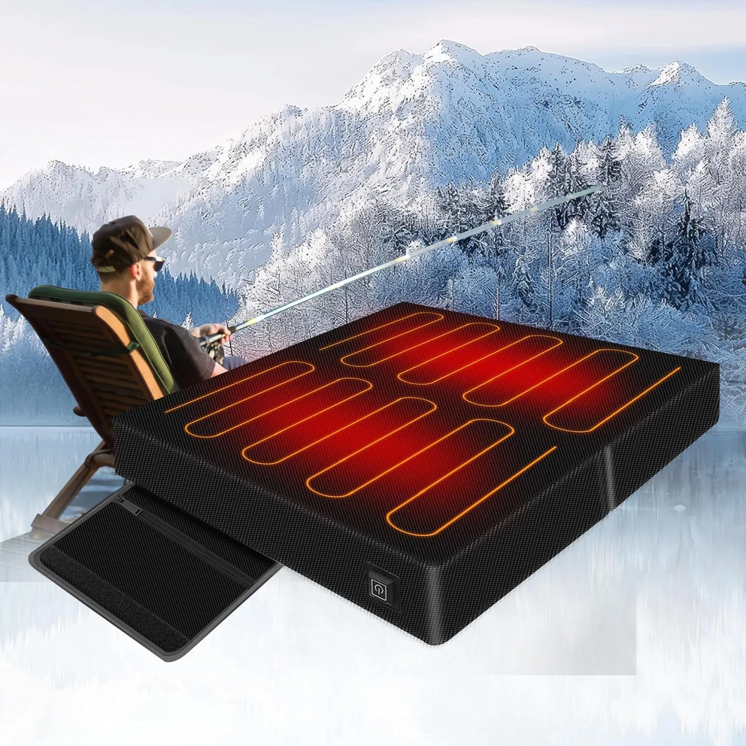 18.5'' x 16.14'' Zippered Heated Seat Cushion, Heated Seat Cushion for Stadium Camping, Bleachers, Outdoor Activities (Batteries Not Included)