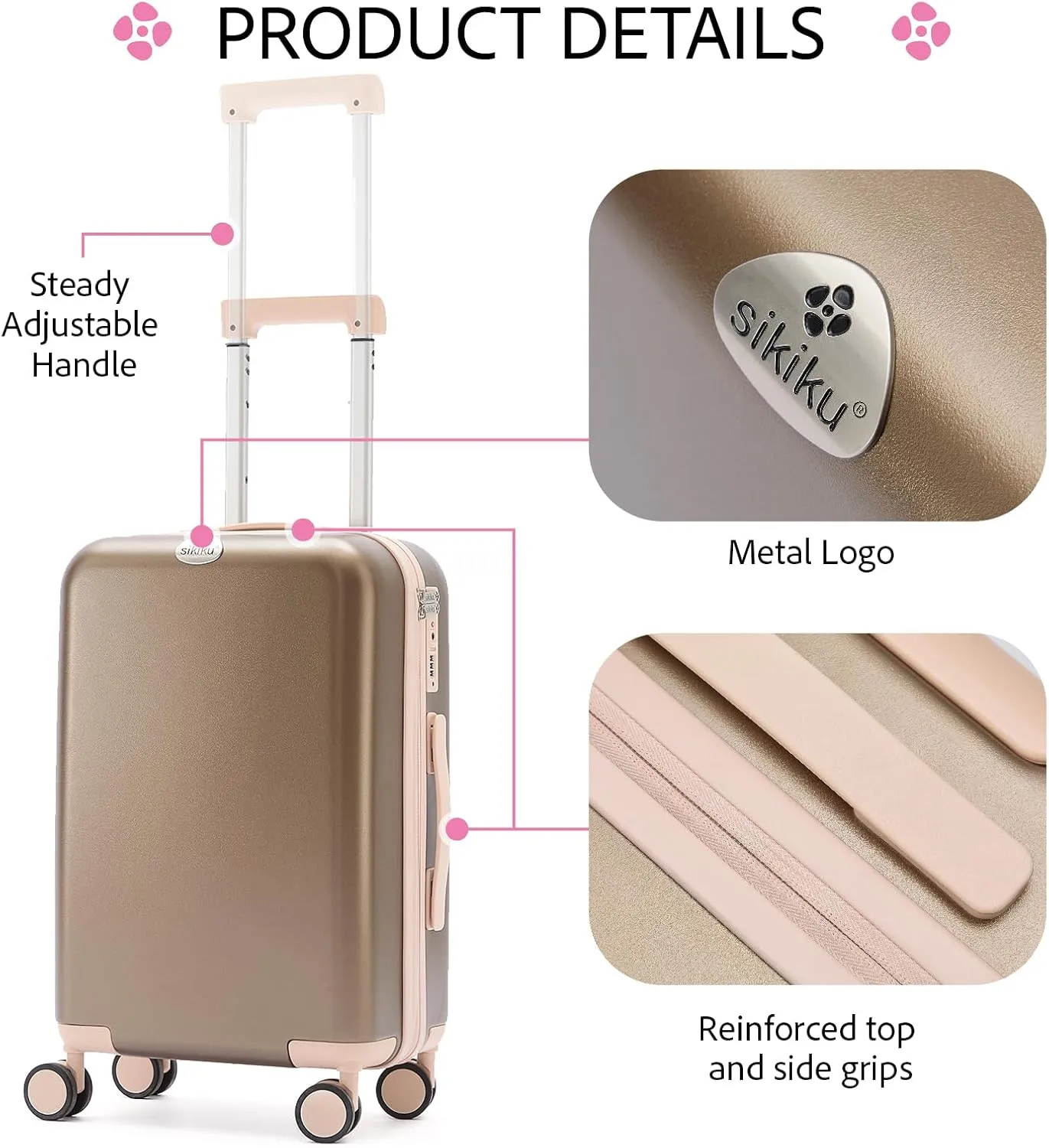 20 Inch Carry On Luggage for Women, Lightweight Hardside Suitcase with 360 Spinner Wheels, TSA Lock, Durable Luggage for Travel,Gray