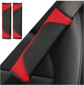 2PCS Car Seatbelt Pads, Auto Shoulder Belt Seatbelt Shoulder Strap Covers, Carbon Fibre Leather Vehicle Interior Seat Belt Comfort Guard Accessories, Universal for RV, SUV, Truck (Black/Red)