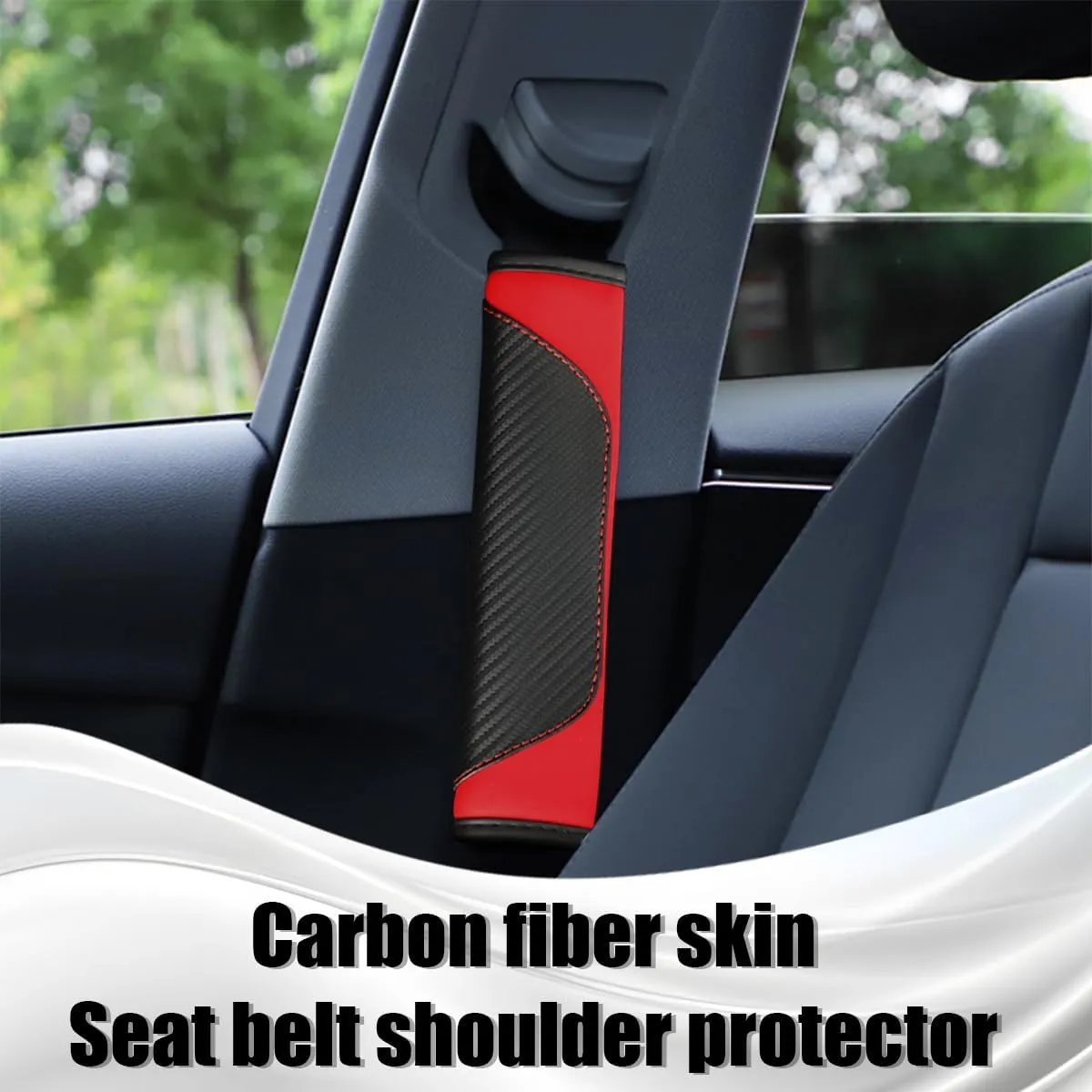 2PCS Car Seatbelt Pads, Auto Shoulder Belt Seatbelt Shoulder Strap Covers, Carbon Fibre Leather Vehicle Interior Seat Belt Comfort Guard Accessories, Universal for RV, SUV, Truck (Black/Red)