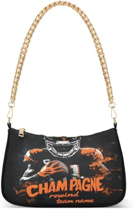 ALAZA American Football on Black Chian Shoulder Bag Handbags Tote Mini Clutch Purse Hobo Bag with Zipper Closure for Women