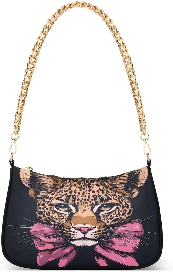 ALAZA Leopard Bow Black Chian Shoulder Bag Handbags Tote Mini Clutch Purse Hobo Bag with Zipper Closure for Women