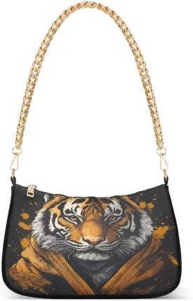 ALAZA Tiger Yellow Black Chian Shoulder Bag Handbags Tote Mini Clutch Purse Hobo Bag with Zipper Closure for Women