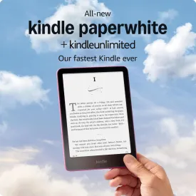 All-new Amazon Kindle Paperwhite (16 GB)  Our fastest Kindle ever, with new 7" glare-free display, and weeks of battery life  Raspberry   3 Months of Kindle Unlimited (with auto-renewal)