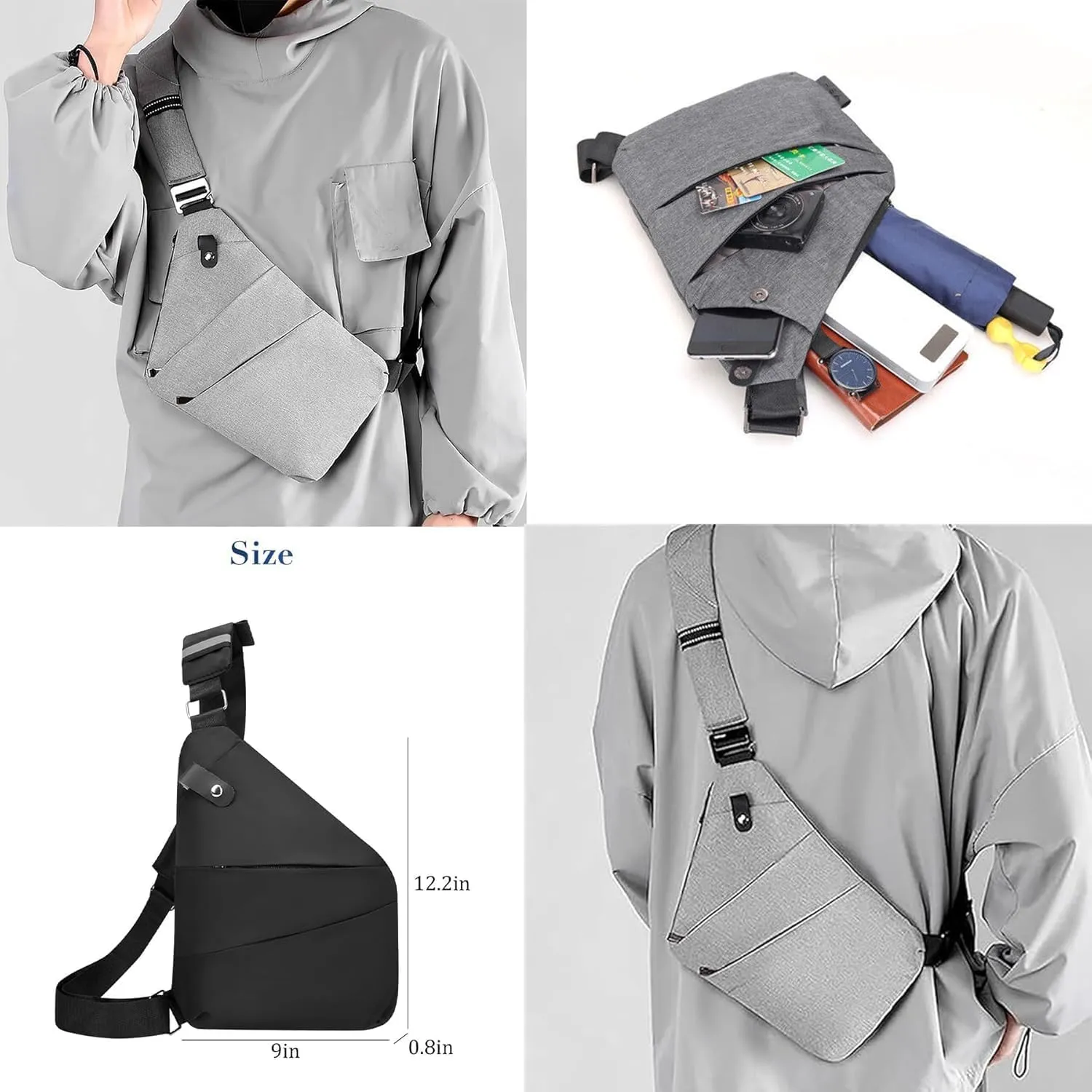Anti Theft Travel Bag for Women Men, 2025 Slim Sling Multi-pocket Crossbody Travel with Adjustable Strap
