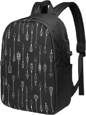 Arrow Black Usb Travel Laptop Backpack  Durable Polyester Backbag With Charging Port & Headphone Jack