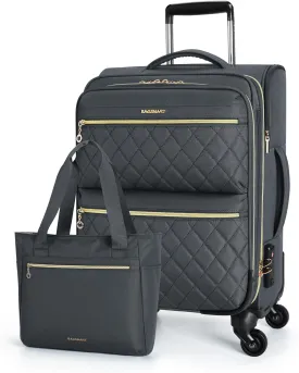 BAGSMART Softside Expandable Luggage Airline Approved with Spinner Wheels, 20 Inch Carry On Luggage 22x14x9 with TSA Lock, Rolling Suitcases with Tote Bag, Gray