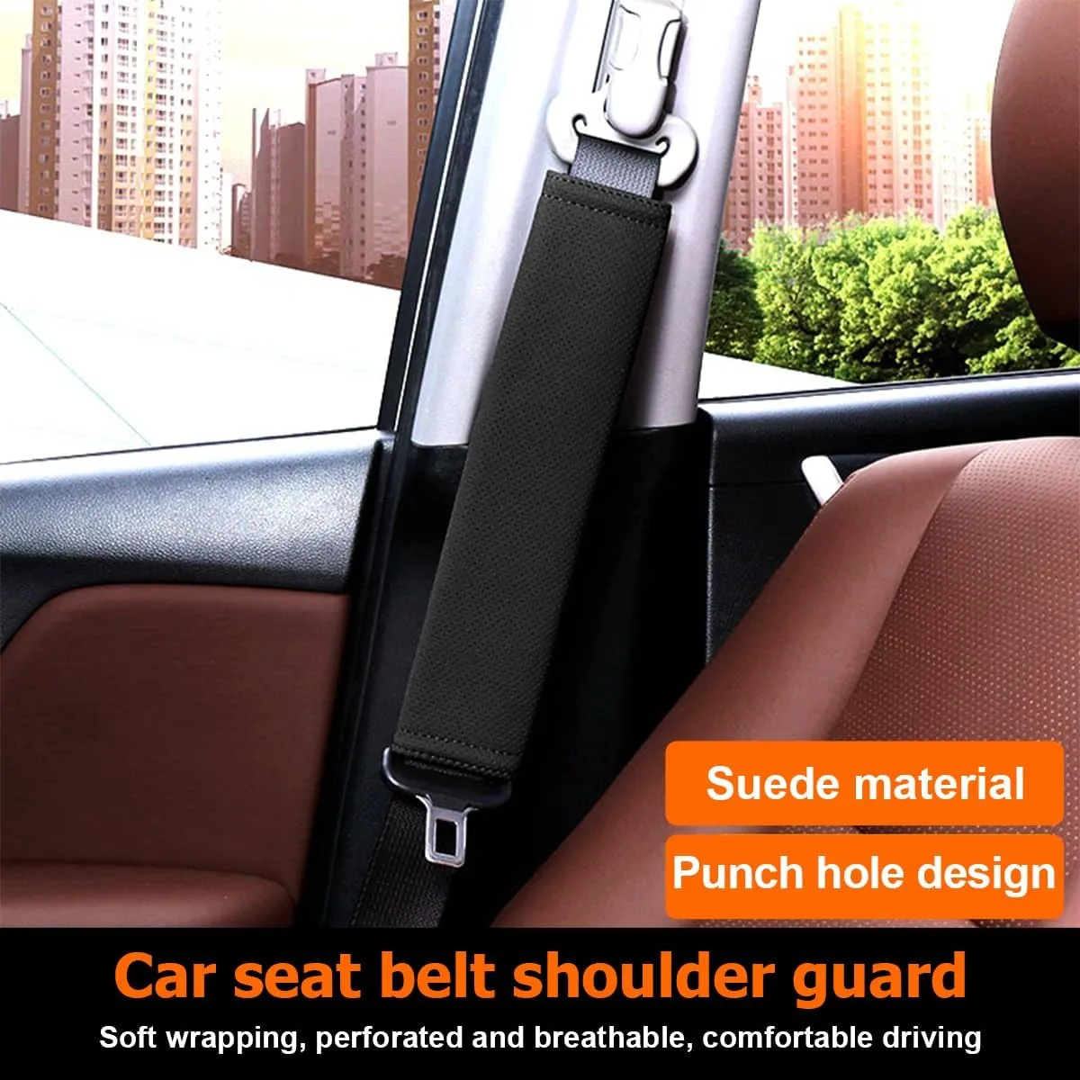 Car Seat Belt Cover Pad, 2PCS Suede Leather Soft Breathable Vehicle Seatbelt Shoulder & Neck Strap, Comfort Automotive Interior Protector Accessories, Universal for SUV Sedan Truck (Black)