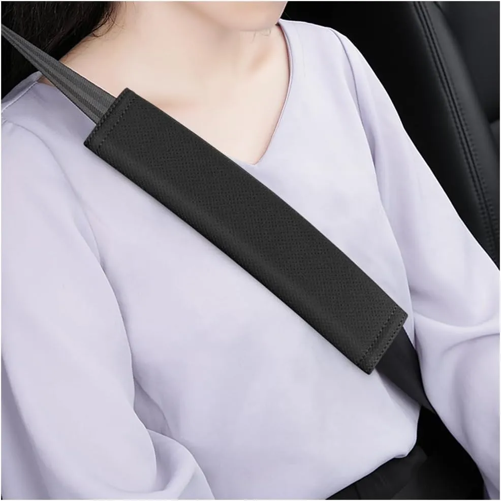 Car Seat Belt Cover Pad, 2PCS Suede Leather Soft Breathable Vehicle Seatbelt Shoulder & Neck Strap, Comfort Automotive Interior Protector Accessories, Universal for SUV Sedan Truck (Black)