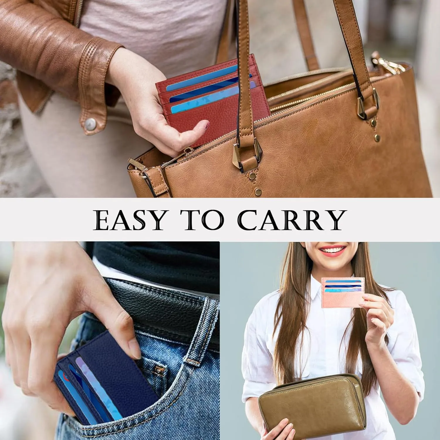 Credit Card Holder Wallet RFID Blocking Slim Credit Card Cases Holder Premium Leather Minimalist Front Pocket Small Wallet with 6 Card Slots and 1 Pockets for Men Women (Dark Brown)