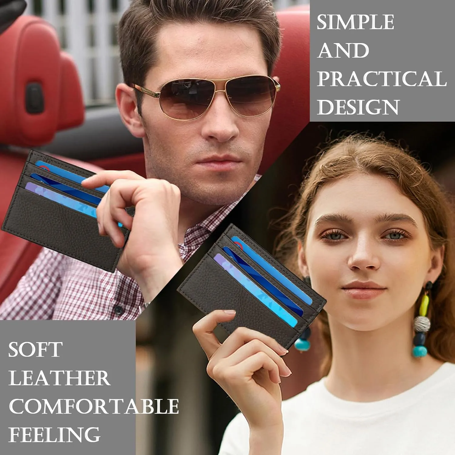 Credit Card Holder Wallet RFID Blocking Slim Credit Card Cases Holder Premium Leather Minimalist Front Pocket Small Wallet with 6 Card Slots and 1 Pockets for Men Women (Dark Brown)
