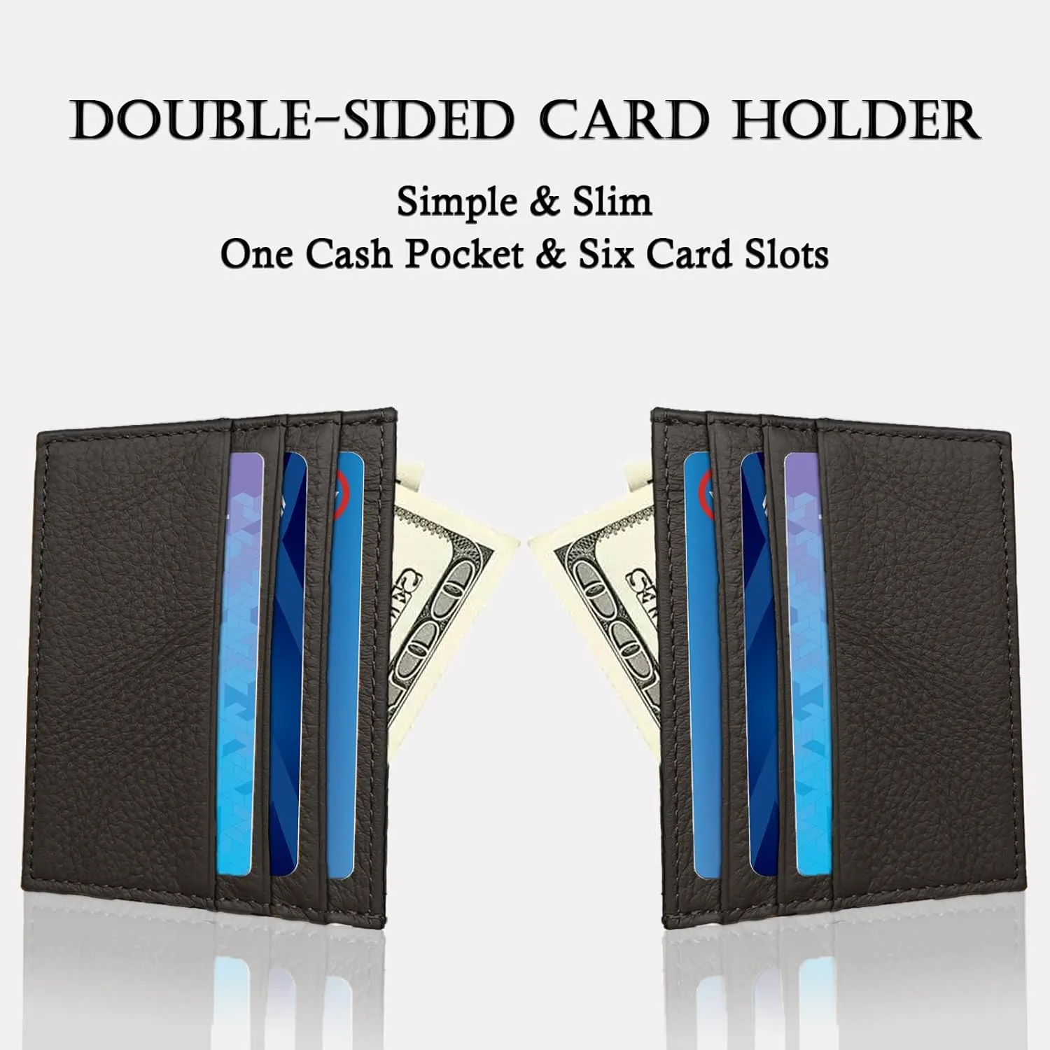 Credit Card Holder Wallet RFID Blocking Slim Credit Card Cases Holder Premium Leather Minimalist Front Pocket Small Wallet with 6 Card Slots and 1 Pockets for Men Women (Dark Brown)