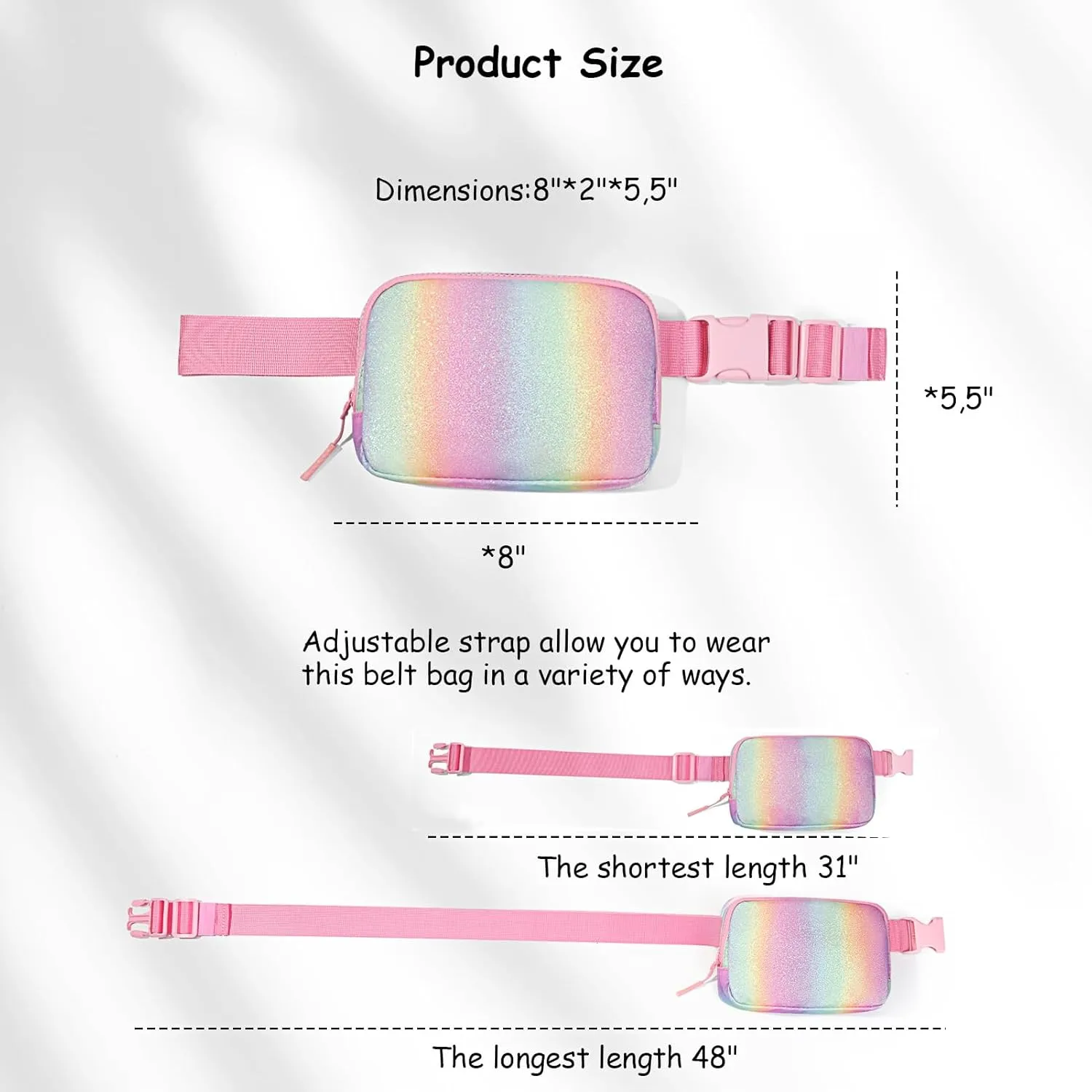 Cute Fanny Pack for Girls, Kids Belt Bag Teen Girls Crossbody Waist Bag Gift (Pink Rainbow)