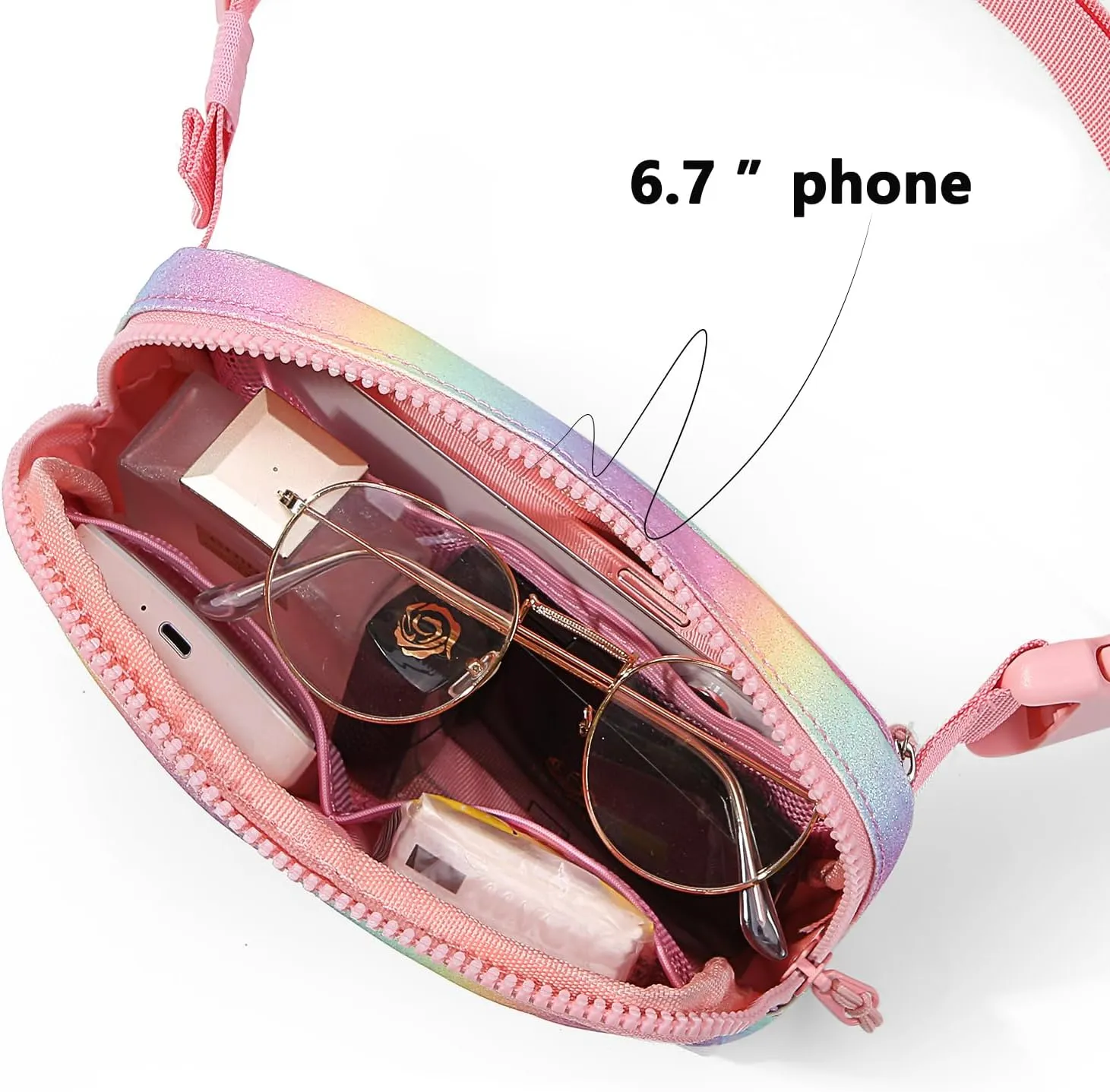 Cute Fanny Pack for Girls, Kids Belt Bag Teen Girls Crossbody Waist Bag Gift (Pink Rainbow)