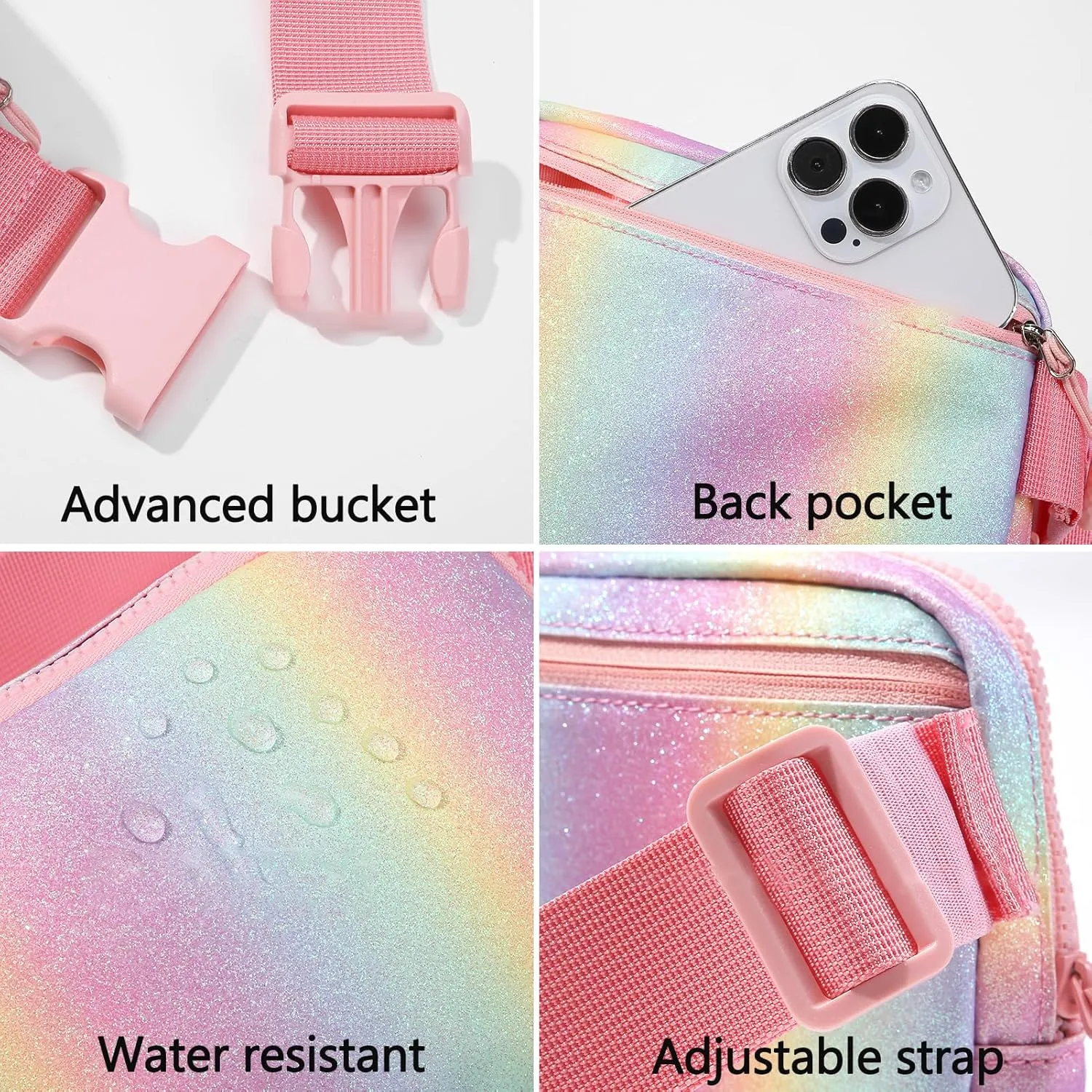 Cute Fanny Pack for Girls, Kids Belt Bag Teen Girls Crossbody Waist Bag Gift (Pink Rainbow)