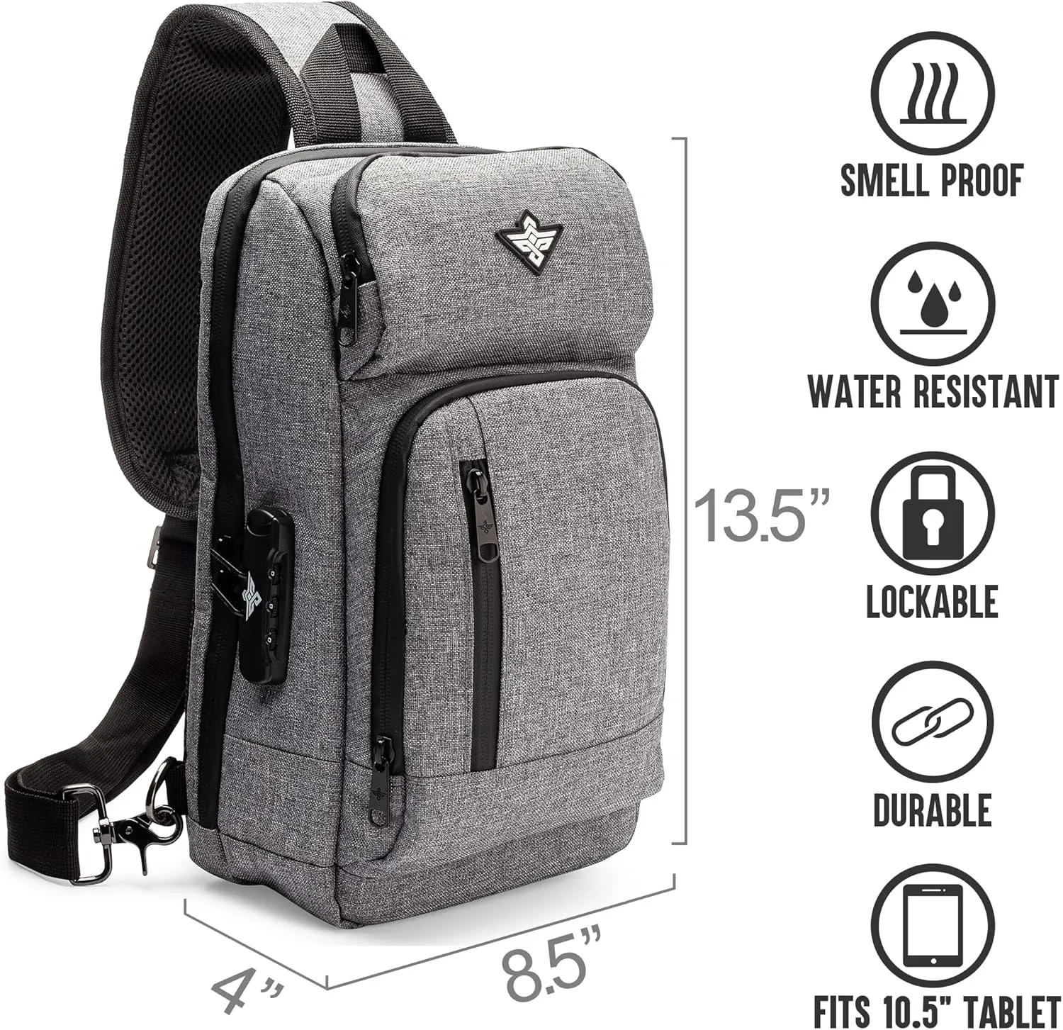Equinox Sling Backpack Anti Theft Combination Lock Chest Shoulder Bag Waterproof Crossbody Casual Daypack (Black)
