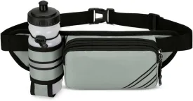 Fanny Pack with Water Bottle Holder for Men Women  Large Hiking Fanny Pack with Adjustable Strap Belt for Cycling Hiking Dog Walking Outdoor, Water Resistant Pack Gray(Bottle Not Included)