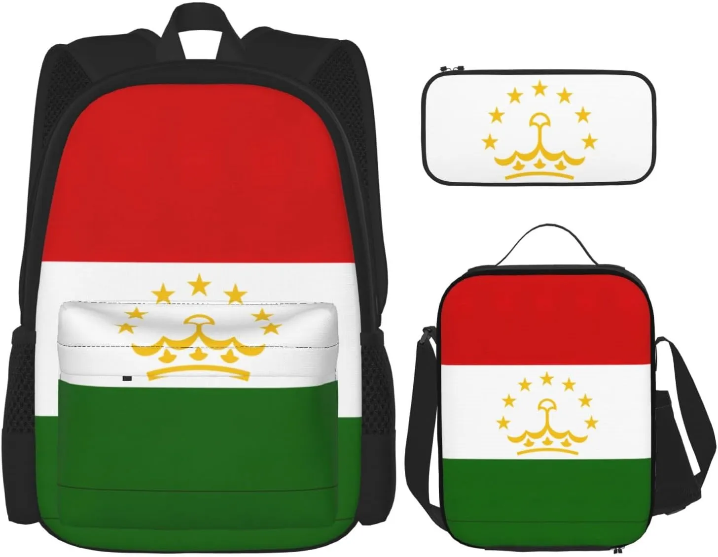 Flag of Tajikistan Backpack 3-Piece Casual Backpack Set (Backpack   Waist Bag   Small Pouch), Unisex Daypack