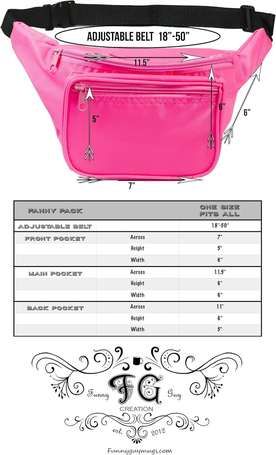 Funny Guy Mugs Plain Fanny Pack, Neon Pink