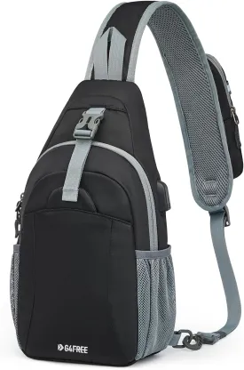 G4Free Sling Bag RFID Crossbody Sling Backpack with USB Charging Port, Travel Hiking Daypack Shoulder Chest Bag for Women Men(Black)