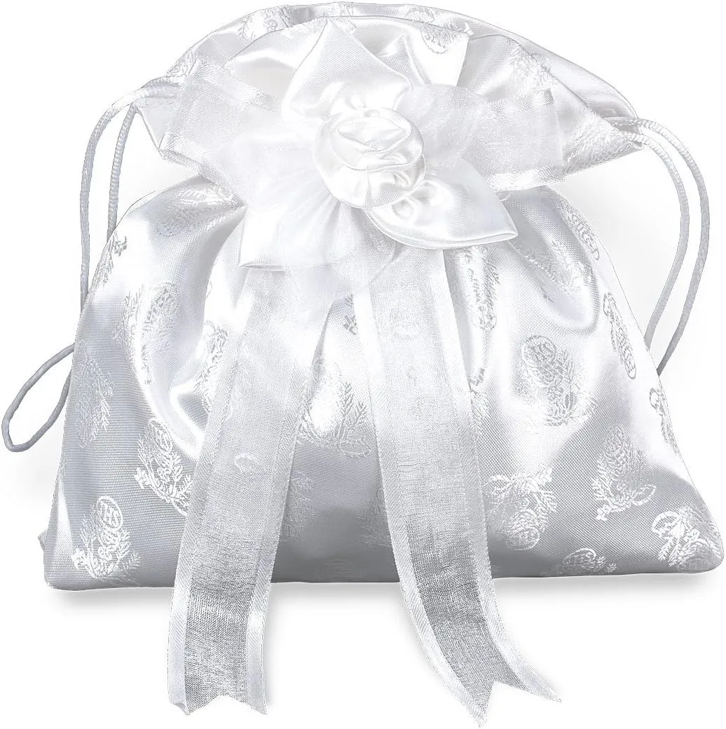 Hirten Girls First Communion White Purse with Bow and Cord Closure, 8 1/2 Inch