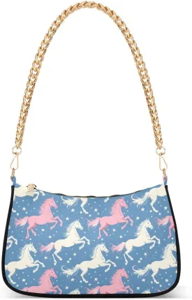 Horse Star Blue Tote Bag Shoulder Bag Hobo Handbag for Women Ladies Mini Clutch Purse with Zipper Closure