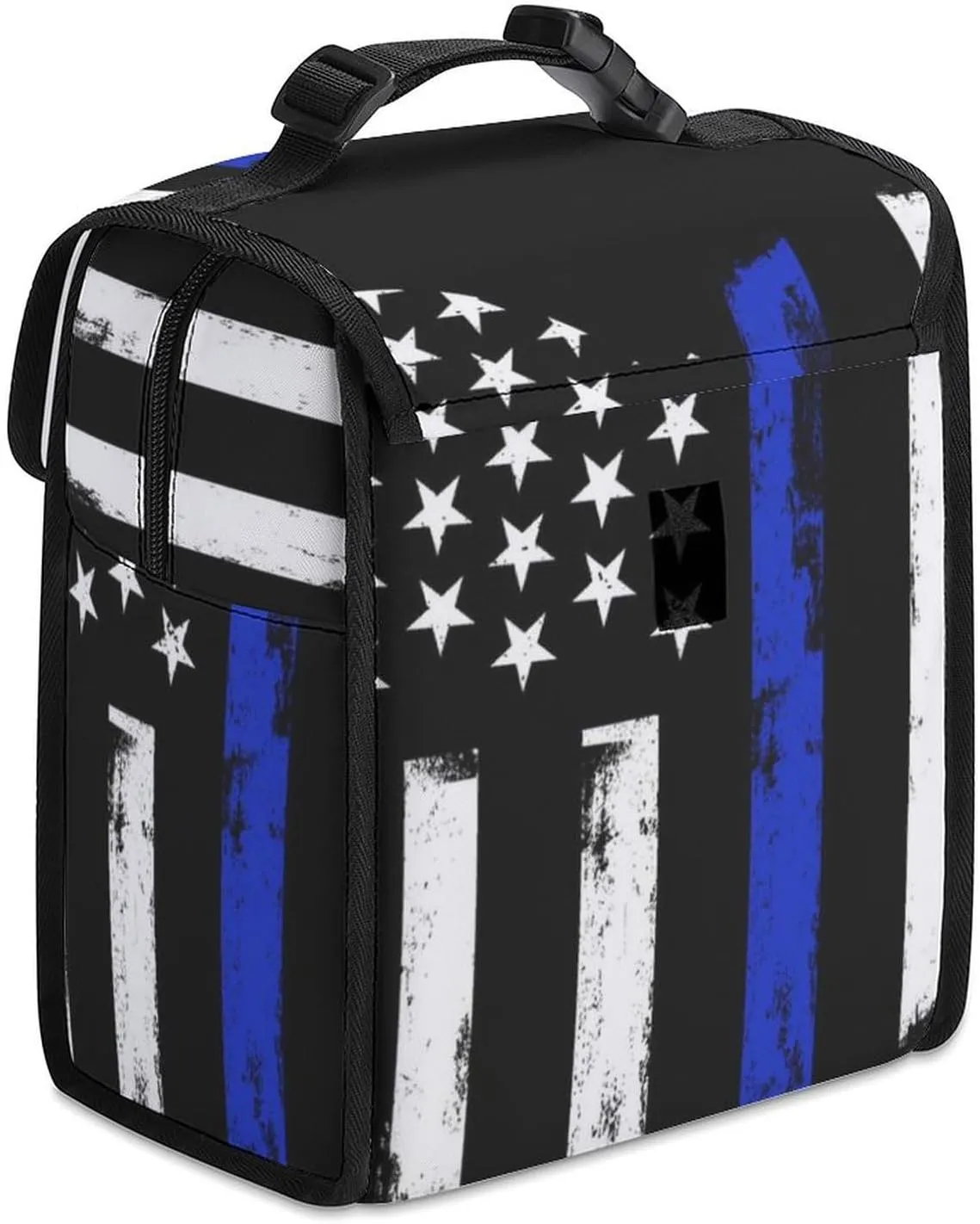 Insulated Lunch for Men Women, Lightweight Compact Lunch Holder for College Work Picnic American Thin Blue Line Flag Police Love Hear Meal Tote Bag