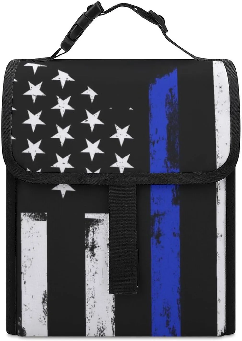 Insulated Lunch for Men Women, Lightweight Compact Lunch Holder for College Work Picnic American Thin Blue Line Flag Police Love Hear Meal Tote Bag