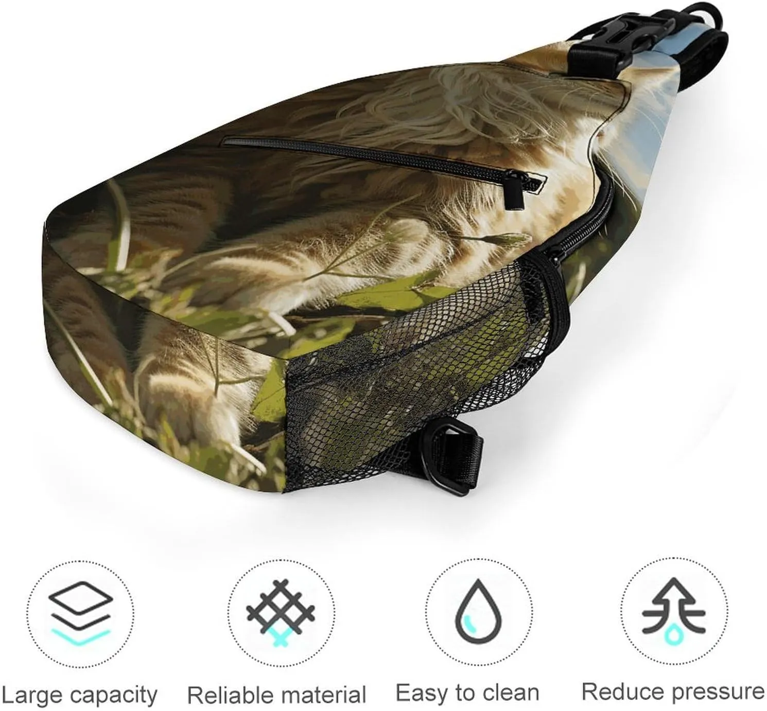 Lightweight Chest Bag Crossbody Bag Cat Sitting in Green Field Sling Backpack for Women Men Sports Travel