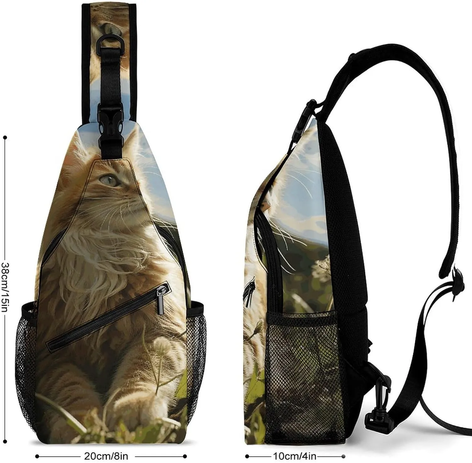 Lightweight Chest Bag Crossbody Bag Cat Sitting in Green Field Sling Backpack for Women Men Sports Travel