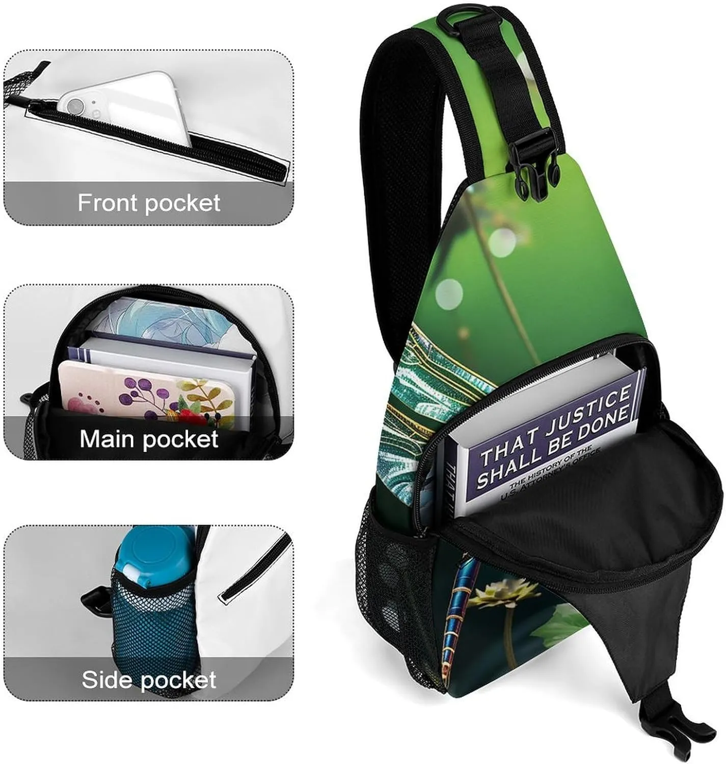 Lightweight Chest Bag Crossbody Bag Dragonfly Green Sling Backpack for Women Men Sports Travel