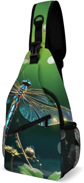 Lightweight Chest Bag Crossbody Bag Dragonfly Green Sling Backpack for Women Men Sports Travel