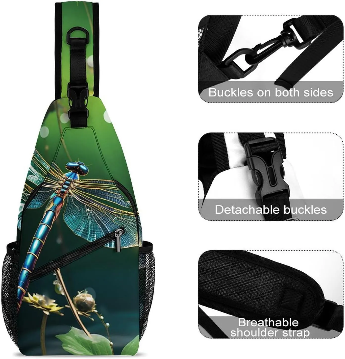 Lightweight Chest Bag Crossbody Bag Dragonfly Green Sling Backpack for Women Men Sports Travel