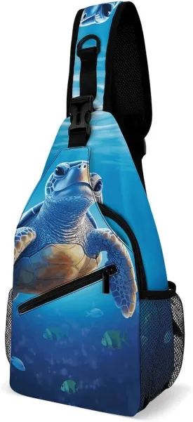 Lightweight Chest Bag Crossbody Bag Turtle in Blue Water Sling Backpack for Women Men Sports Travel