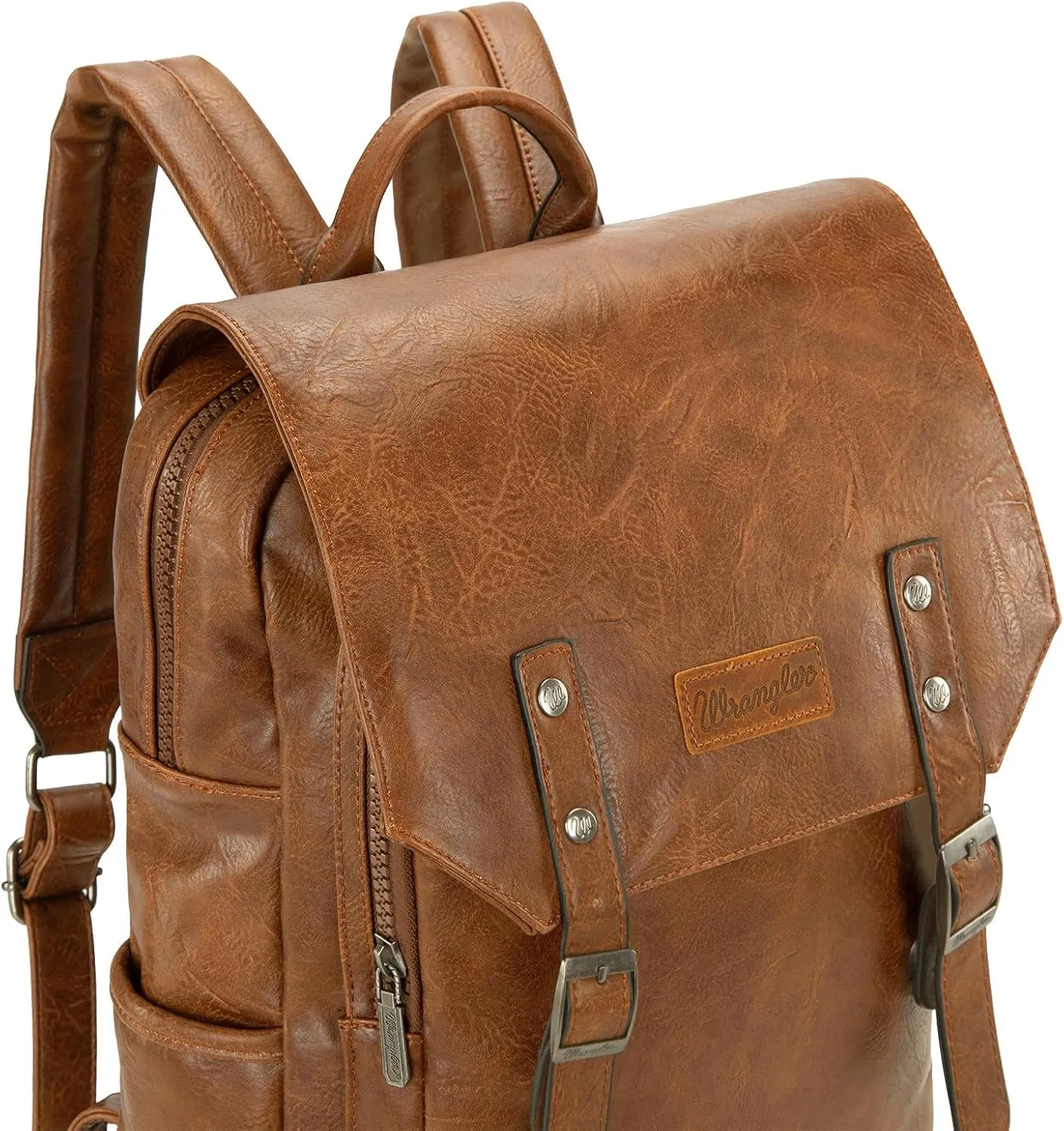 Montana West  Wrangler Brown Leather Laptop Backpack Purse Women and Men Unisex Fashion Backpack