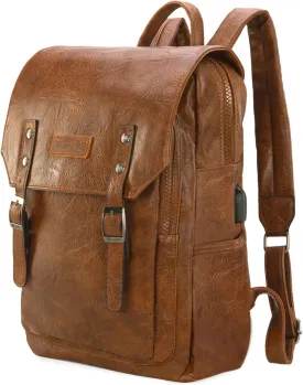Montana West  Wrangler Brown Leather Laptop Backpack Purse Women and Men Unisex Fashion Backpack