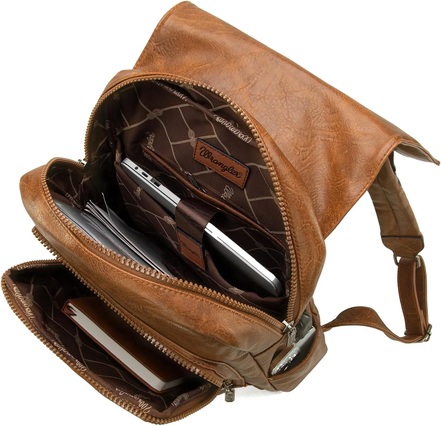Montana West  Wrangler Brown Leather Laptop Backpack Purse Women and Men Unisex Fashion Backpack