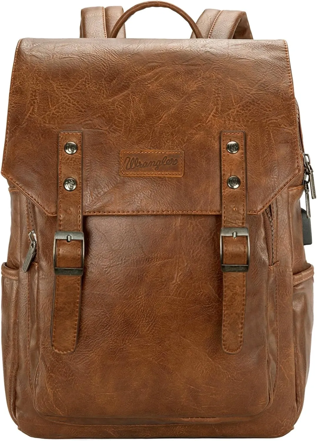 Montana West  Wrangler Brown Leather Laptop Backpack Purse Women and Men Unisex Fashion Backpack