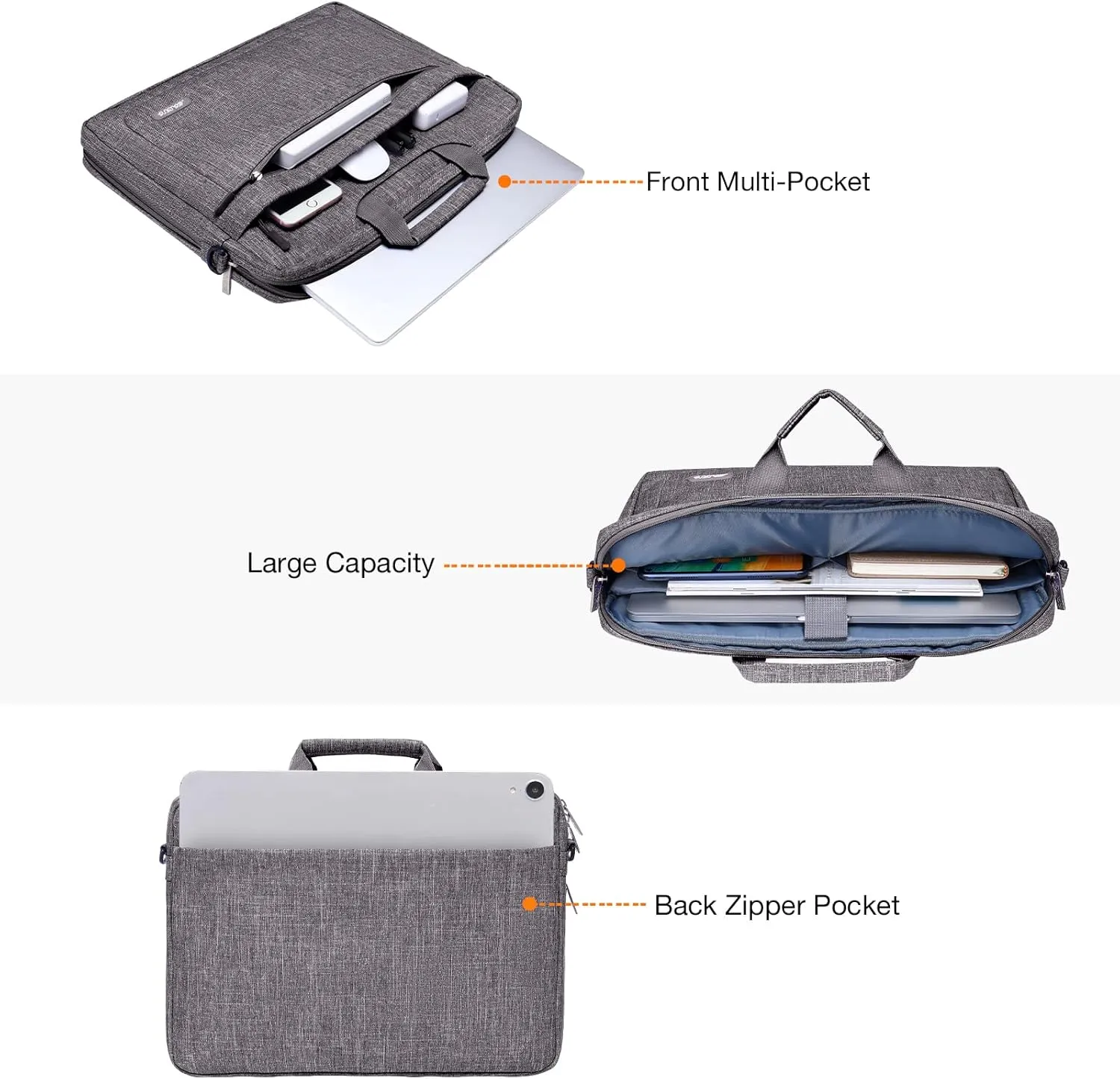 MOSISO Laptop Shoulder Messenger Bag Compatible with MacBook Air 15 inch M2 A2941/Pro 16 inch M3 A2991 M2 A2780 M1 A2485 A2141,15-15.6 inch Notebook with Adjustable Depth at Bottom, Gray