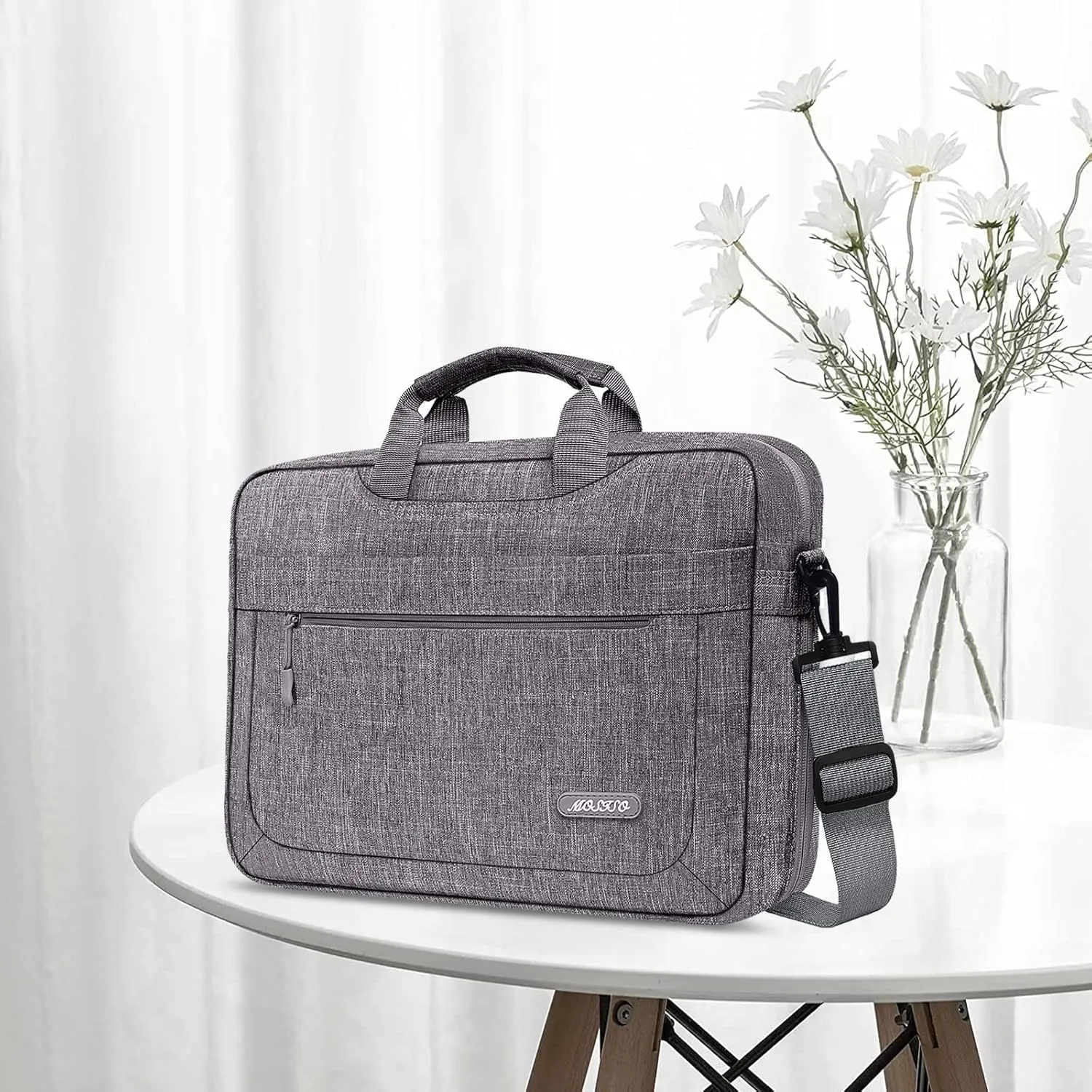 MOSISO Laptop Shoulder Messenger Bag Compatible with MacBook Air 15 inch M2 A2941/Pro 16 inch M3 A2991 M2 A2780 M1 A2485 A2141,15-15.6 inch Notebook with Adjustable Depth at Bottom, Gray