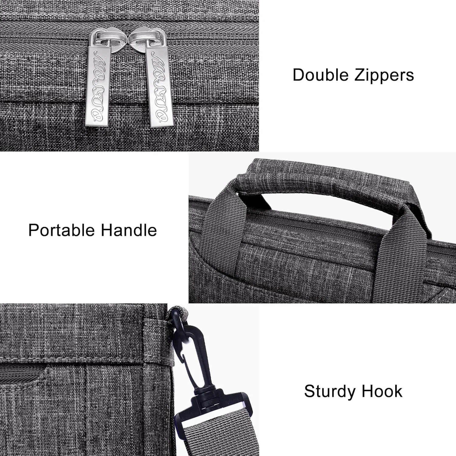 MOSISO Laptop Shoulder Messenger Bag Compatible with MacBook Air 15 inch M2 A2941/Pro 16 inch M3 A2991 M2 A2780 M1 A2485 A2141,15-15.6 inch Notebook with Adjustable Depth at Bottom, Gray