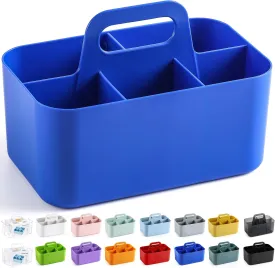 Multiuse Caddy Organizer with Handle - Stackable Plastic Tote Bin - Art Craft Supplies, Office, Desk, Stationery Pen Holder, Kitchen, Utensil, Makeup, Bathroom, Shower, Cleaning, Dorm - Dark Blue