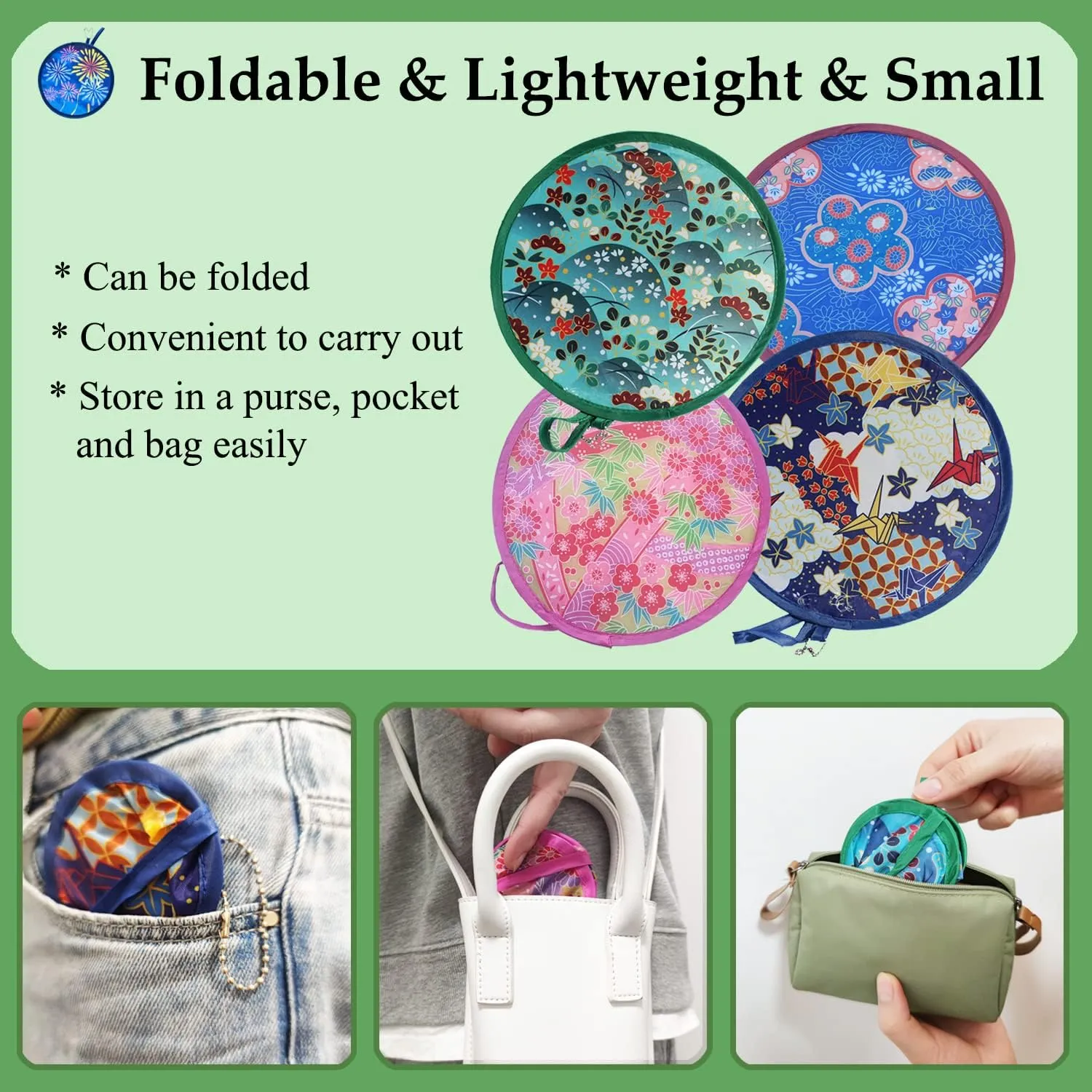 MXY Foldable Fan Summer Handheld Fan Round Folding Hand Fan for Personal Daily Use, Decoration, Wedding, Party Decor, Dancing, Performance, 4 Different Fruits Patterns