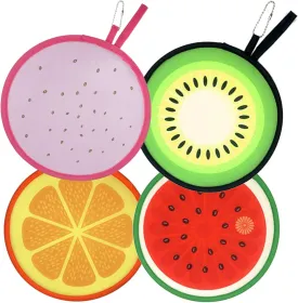 MXY Foldable Fan Summer Handheld Fan Round Folding Hand Fan for Personal Daily Use, Decoration, Wedding, Party Decor, Dancing, Performance, 4 Different Fruits Patterns