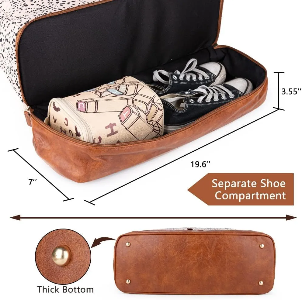 MyMealivos Canvas Weekender Bag, Overnight Travel Carry On Duffel with Shoe Pouch (Cheetah Spot) and Toiletry Bag