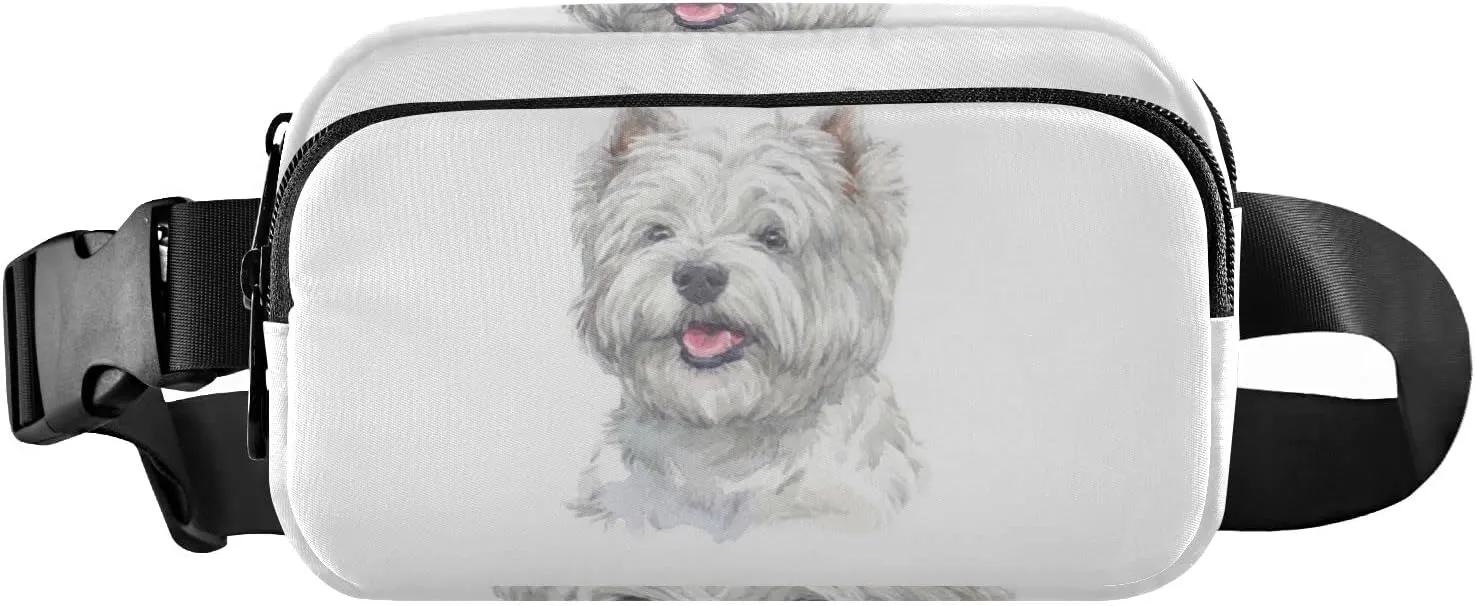 Oyihfvs West Highland White Terrier Breed Dog Painting on White Adjustable Fanny Waist Pack Pouch, Waterproof Runners Sports Waist Pack Wallet for Sports Hiking Fitness Cycling Gym Women Men