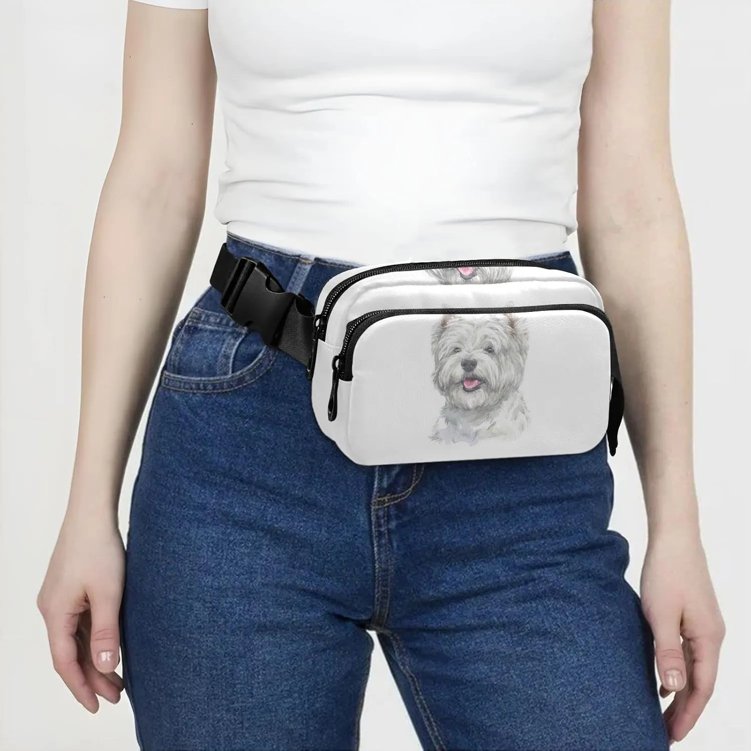 Oyihfvs West Highland White Terrier Breed Dog Painting on White Adjustable Fanny Waist Pack Pouch, Waterproof Runners Sports Waist Pack Wallet for Sports Hiking Fitness Cycling Gym Women Men