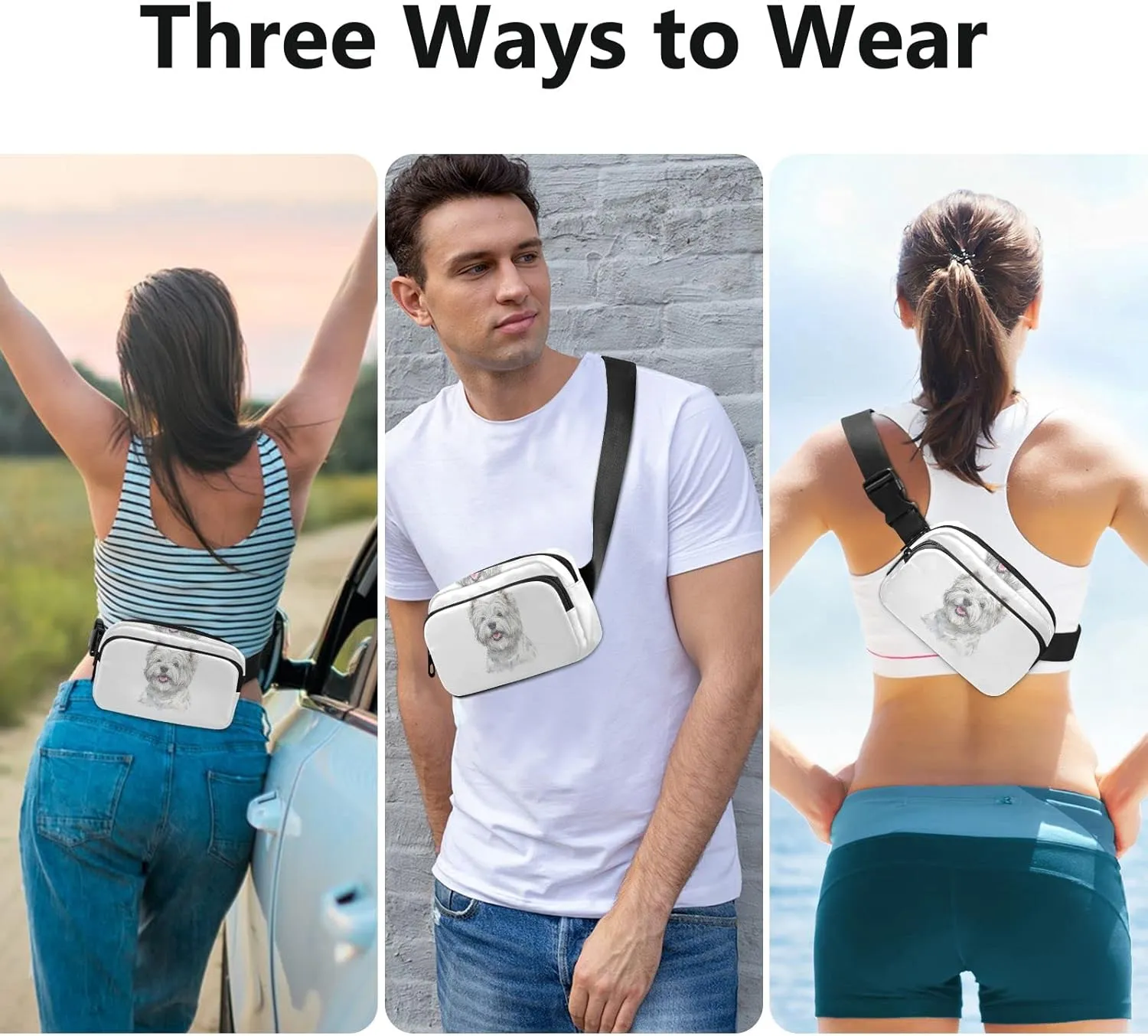 Oyihfvs West Highland White Terrier Breed Dog Painting on White Adjustable Fanny Waist Pack Pouch, Waterproof Runners Sports Waist Pack Wallet for Sports Hiking Fitness Cycling Gym Women Men